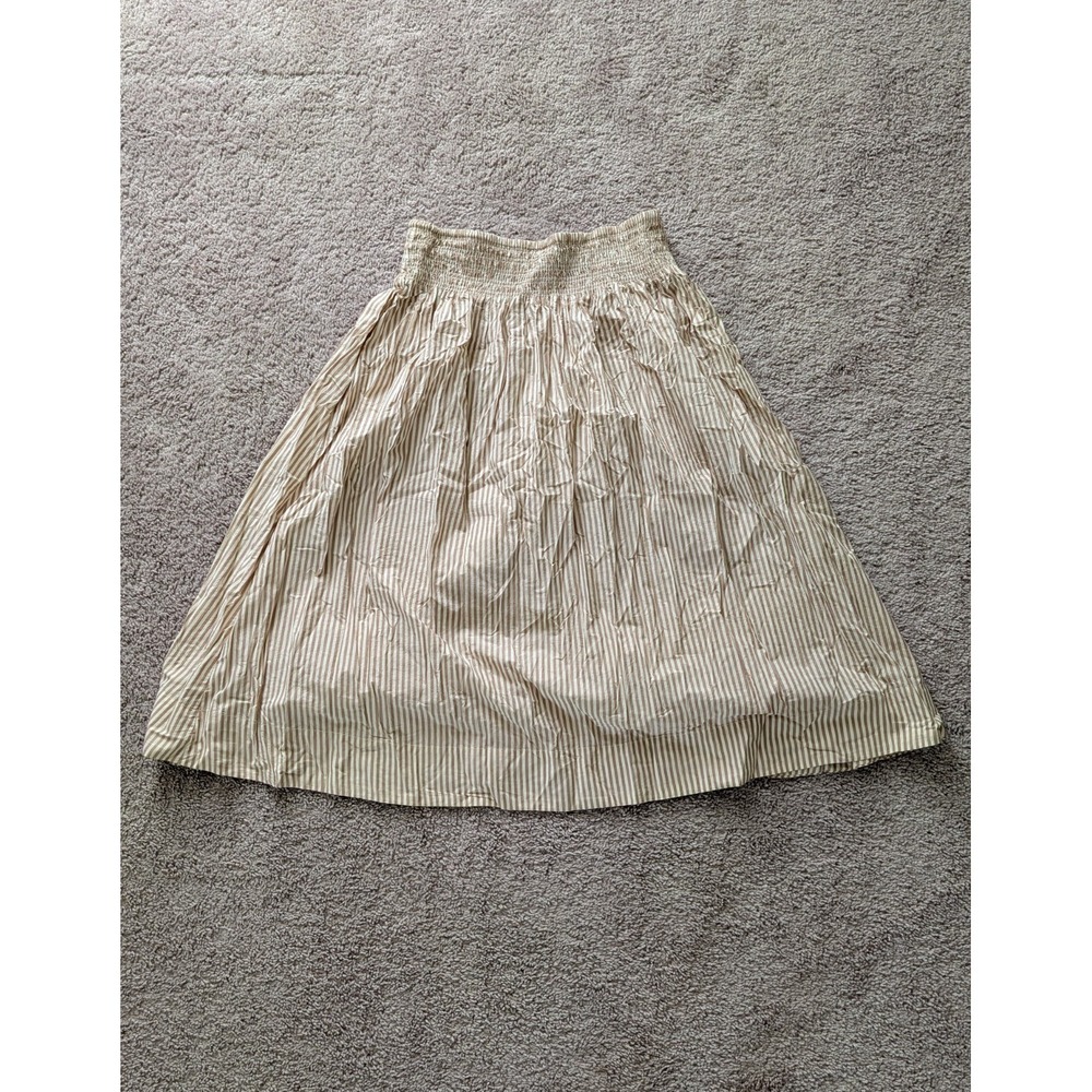 Marine Layer Bea Poplin Midi Skirt Brown Pinstripe Size XL Pima Cotton NWT